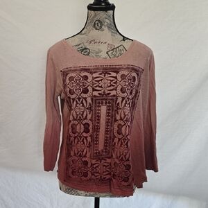Lucky Brand Dusty Pink Embroidered Blouse